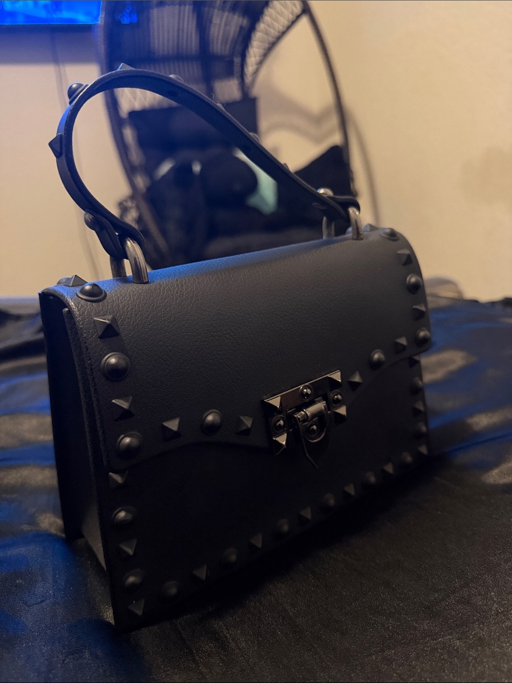 Studded Black Top-Handle Women’s Bag
